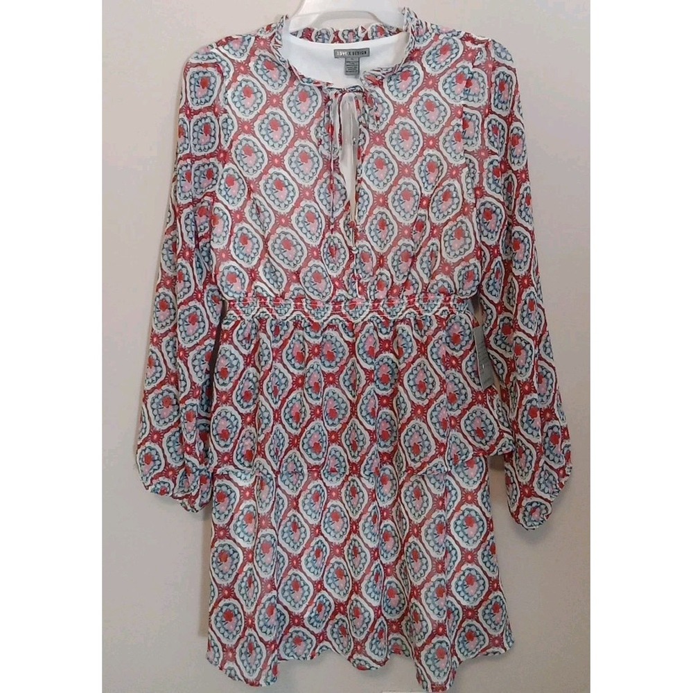 love x design Chiffon Bavaria Pattern Lined Long Sleeve dress Size Xl‎